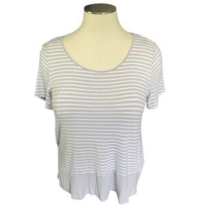 Jones New York Gray/White Striped Short Sleeve Viscose Hi-Lo Tee Top Women's XL